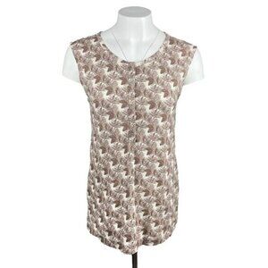 NWT KATE QUINN Forest Pine Print Half Button Up Short Sleeve Top Sz Large